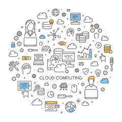 Wall Mural - Round line concept of cloud computing