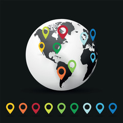 Wall Mural - globe and pin pointer location