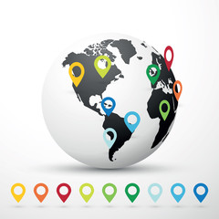 Wall Mural - world map illustration with map pin pointer