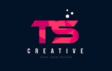 TS T S Letter Logo with Purple Low Poly Pink Triangles Concept