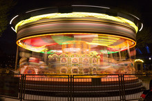 Merry Go Round, Carousel, In Motion At Night
