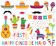 Cinco de Mayo set (sombreros, pinatas, a guitar, maracas and decoration)