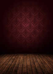 Wall Mural - dark interior room with baroque wallpaper.