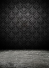 Wall Mural - dark interior room with baroque wallpaper.