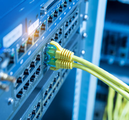 ethernet cable on network switches background