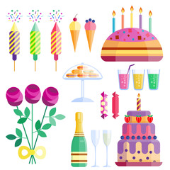 Wall Mural - Party icons celebration happy birthday surprise decoration cocktail event anniversary vector.