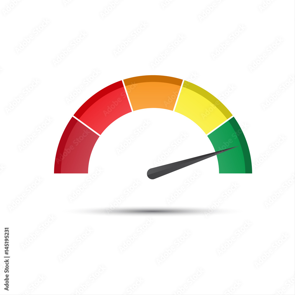 Color tachometer with a pointer in the green part, speedometer and ...