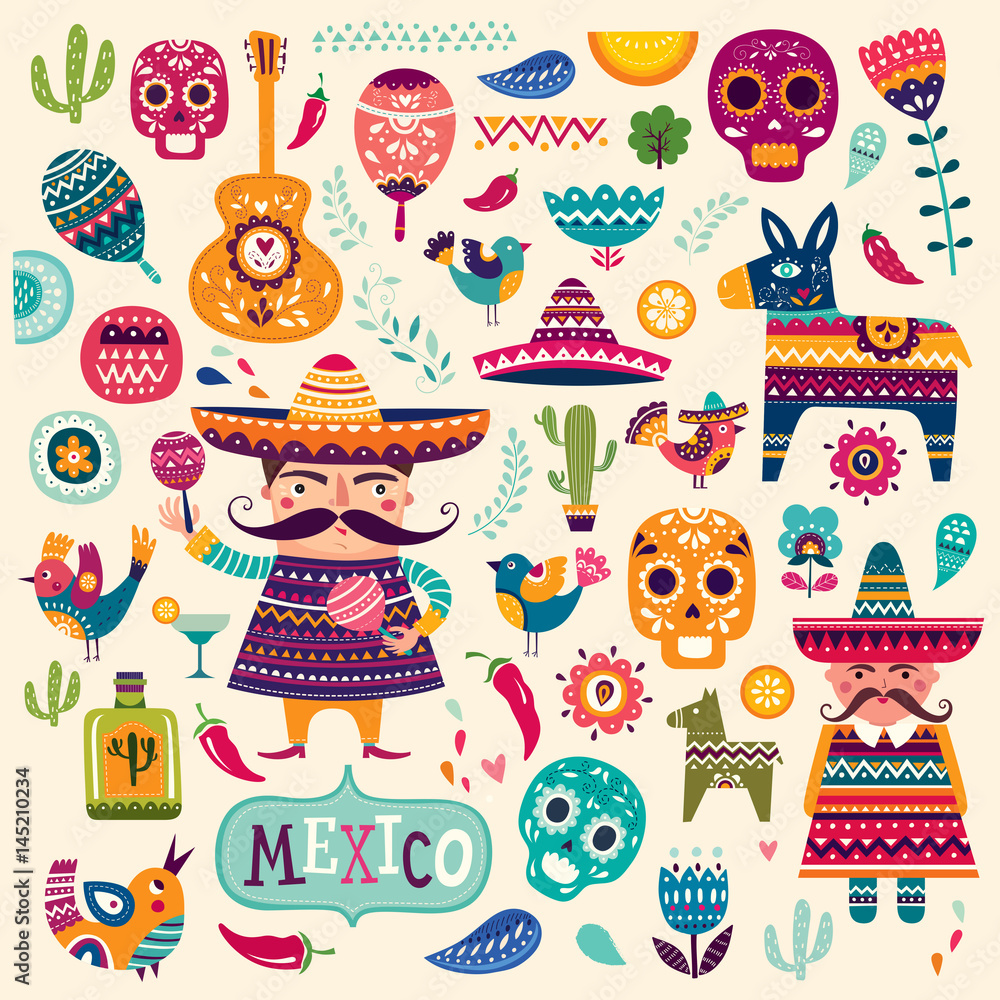 Fotografering Pattern with symbols of Mexico