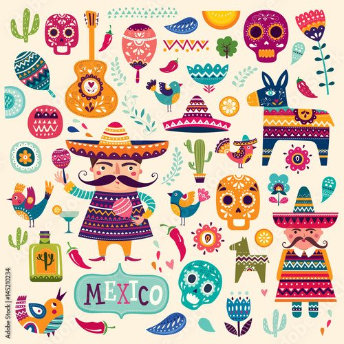 Cuadros en Lienzo Pattern with symbols of Mexico
