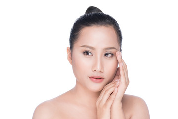 Young asian woman's beauty. Portrait of girl over white background. Beauty treatment, spa, health care, body and skin care concept.