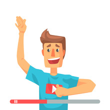 Emotional Video Blogger Man Speaking. Colorful Cartoon Character Vector Illustration