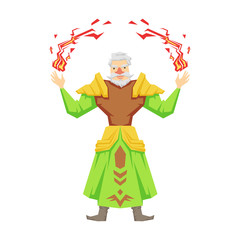 Poster - Old bearded magician making magical passes. Colorful fairy tale character Illustration