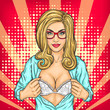 © vectorpocket - pop art illustration of a woman unbuttoning her blouse and shows her bra