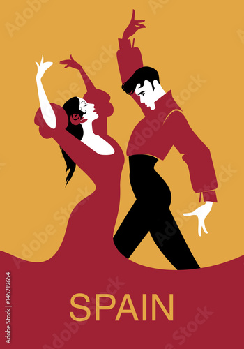 Couple of flamenco dancers. Vector illustration Wallpaper Mural