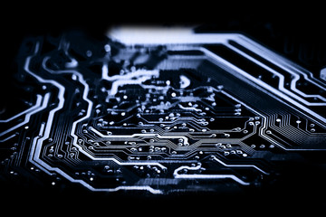 Close up of Electronic Circuits in Technology on  
Mainboard background (Main board,cpu motherboard,logic board,system board or mobo)