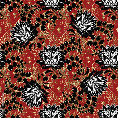 Floral Seamless Pattern Red Background Wallpaper Illustration With