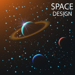 Wall Mural - abstract space elements and planets with shine sparkles isolated on dark background