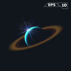 Wall Mural - abstract planet like saturn shine sparkles isolated on dark background