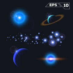 Wall Mural - abstract space elements with shine sparkles isolated on dark background
