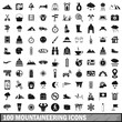 100 mountaineering icons set, simple style 