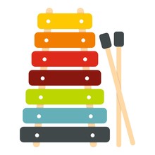Colorful Xylophone Toy And Sticks Icon Isolated