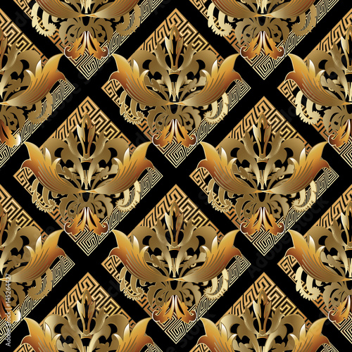 Damask Floral Seamless Pattern Black Background Wallpaper