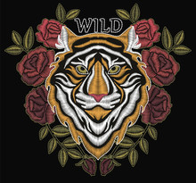 Tiger Embroidery Design. Embroidery For Fashion. Vector Trendy Illustration.