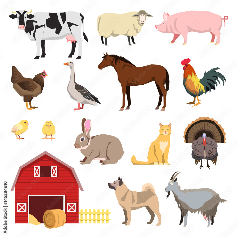 Farm animals set in flat style and related items. Stock Illustration ...