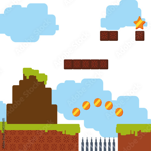 Pixelated scenery videogame vector illustration graphic icon Canvas Print