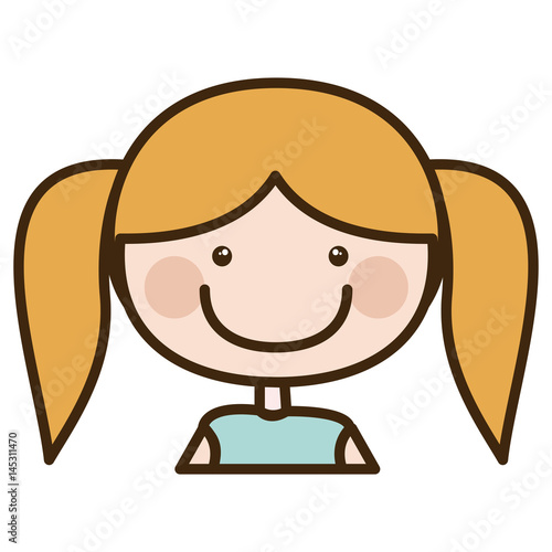 Color Silhouette Cartoon Half Body Girl With Pigtails Hairstyle Vector