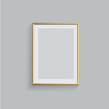 Vector Golden Picture Or Photo Frame Isolated On Grey Background.