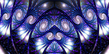 Mosaic Roses. Abstract Intricate Symmetrical Background In Violet And Royal Blue Colors. Psychedelic Fractal Texture. Digital Art. 3D Rendering.
