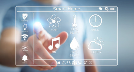businessman using smart home digital interface 3d rendering