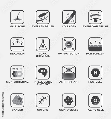 Fotografie, Obraz skin icon vector (hair pore eyelash eyebrows brush collagen dead skin toxic chem