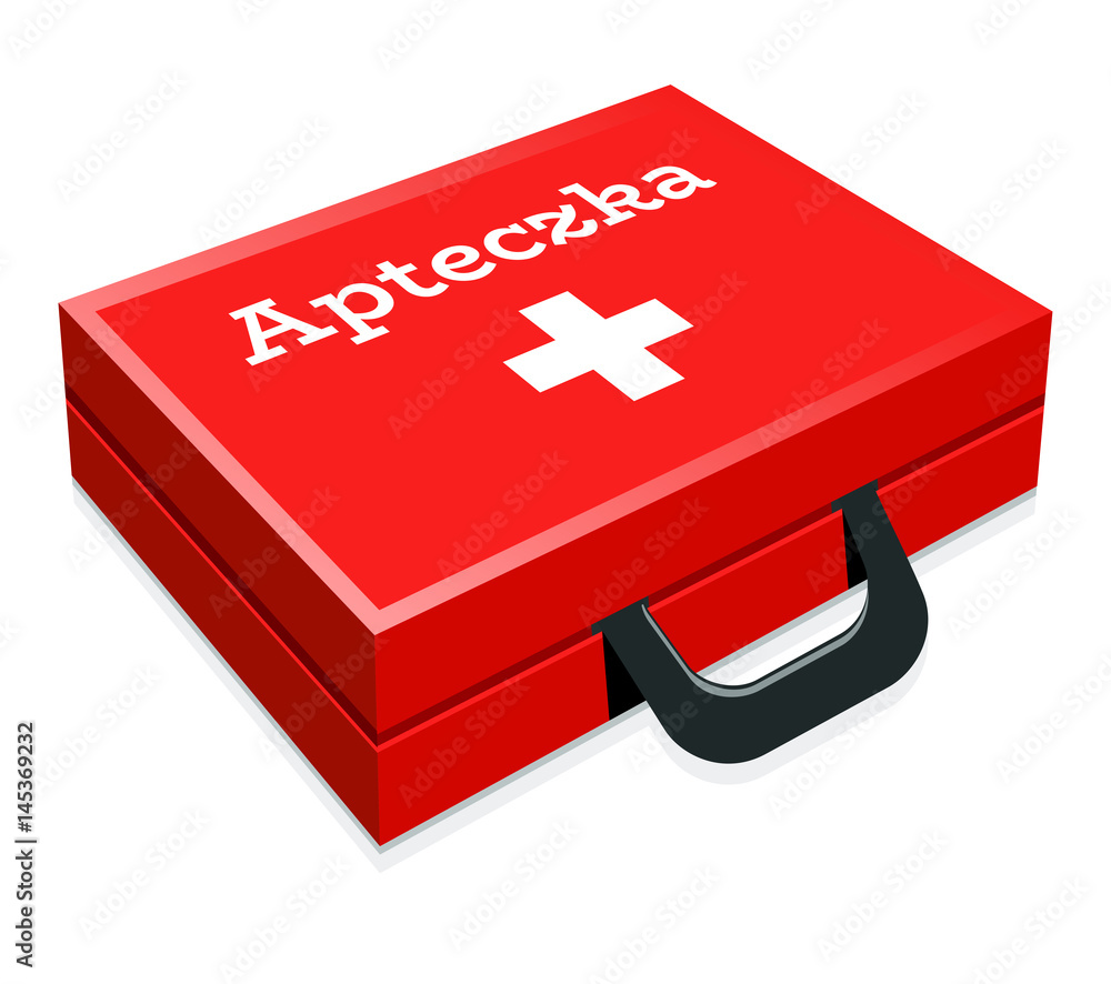 Apteczka - czerwona ilustracja pierwszej pomocy - obrazy, fototapety, plakaty 