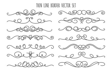 Canvas Print - thin line decoration dividers isolated on white background. handdrawn swirling flourish linear divid
