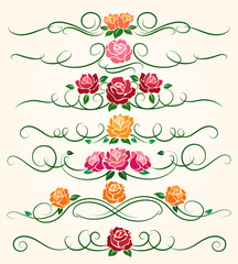 Canvas Print - decorative flourish borders and rose flower dividers calligraphic ornaments for spring invitations v