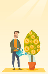 Wall Mural - Man watering financial tree vector illustration.