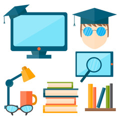 Wall Mural - Education and school vector illustration web icon set college training graduate symbols.