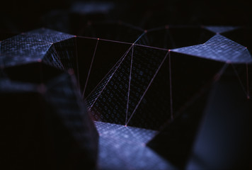 Wall Mural - abstract background, technology concept. binary surfaces interconnected by connections to data point