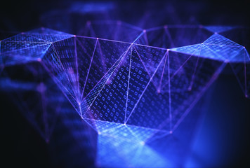 Wall Mural - abstract background, technology concept. binary surfaces interconnected by connections to data point