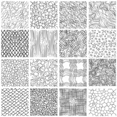 Wall Mural - sketch linear seamless patterns. hand drawn doodle textures on white backgrounds. vector illustratio