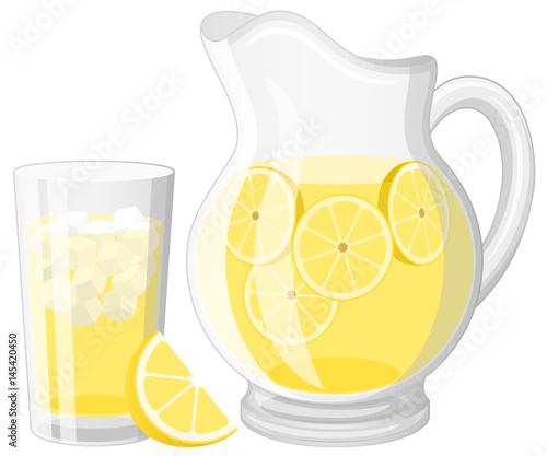Fotomural Vector illustration of a glass and a pitcher of lemonade.