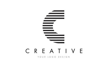 C Zebra Letter Logo Design with Black and White Stripes