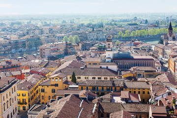 Canvas Print - above view of Verona town with Adige River