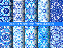 Indigo Blue Kaleidoscopic Patterns Set