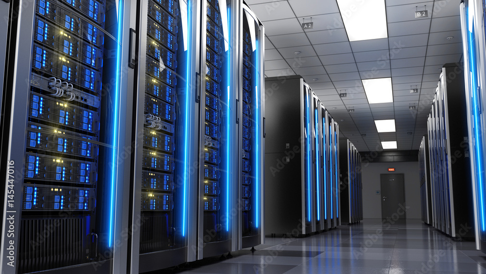 Vfh Rack Server racks in server room data center. 3d render Stock Illustration ...