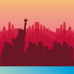 Wall Mural - new york background in pink color with blue line.  travel and tourism design. vector illustraiton