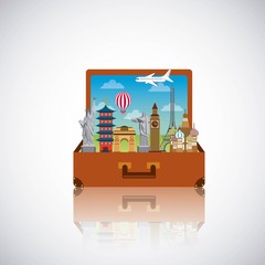 Wall Mural - suitcase with iconics monuments of the world inside over white background. travel and tourism design. vector illustraiton