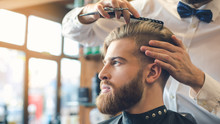 Young Man In Barbershop Hair Care Service Concept